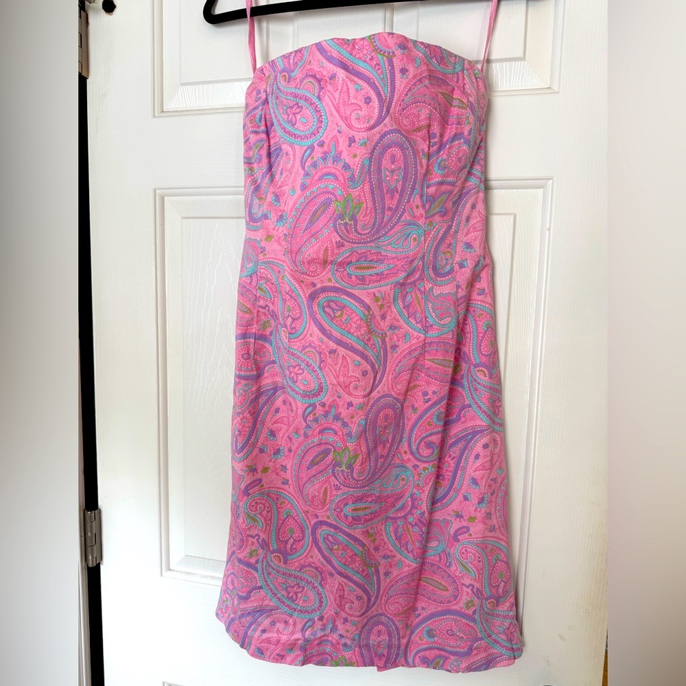 Jones New York Signature Pink Paisley Strapless Sheath Dress Sz 6